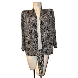 travelers CHICO'S Top Sz L (2) Black Wht Stretch Hem Tie 3/4 Slv Shirt Cover-up